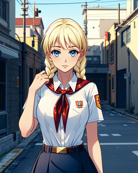 11545-7773747-masterpiece, high quality, 1girl, blslavya, blue eyes, blonde hair, twin braids, hair over shoulder, white shirt, red badge on s.png